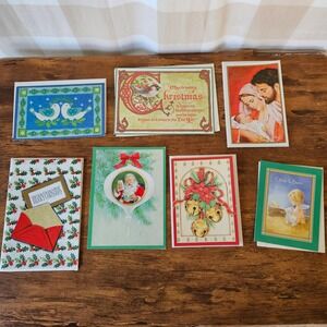 Vtg 70s 80s Christmas Greeting Cards Lot 7 Assorted Religious Santa Birds Unused